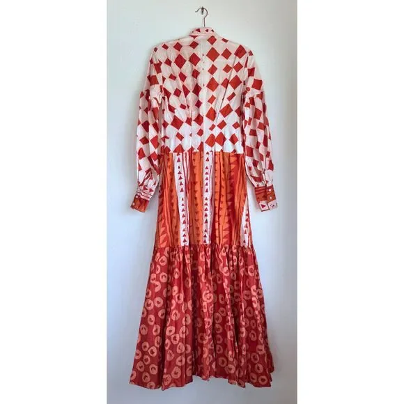 NWT Studio 189 Cotton Maxi Blouson Sleeve Shirt Dress in Orange Size Small